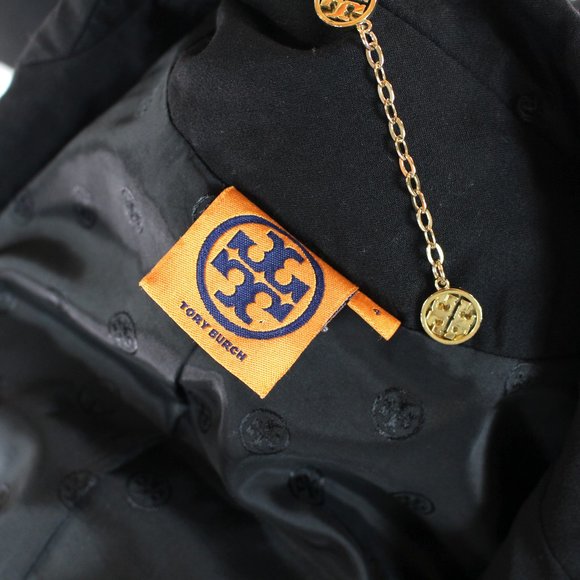 Tory Burch Black Lightweight Wool Single Breasted Blazer 4 Logo Button Jacket - Picture 6 of 7